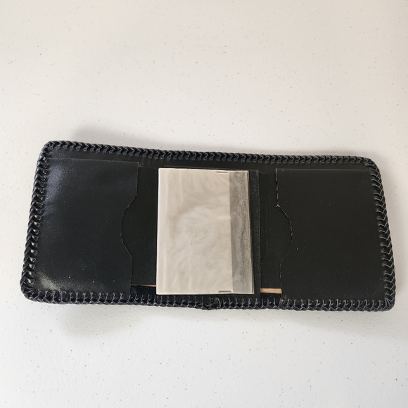 Vintage Tooled Black Leather Wallet Mens Handmade 1970s Western Boho Cowboy 70s - Picture 3 of 5
